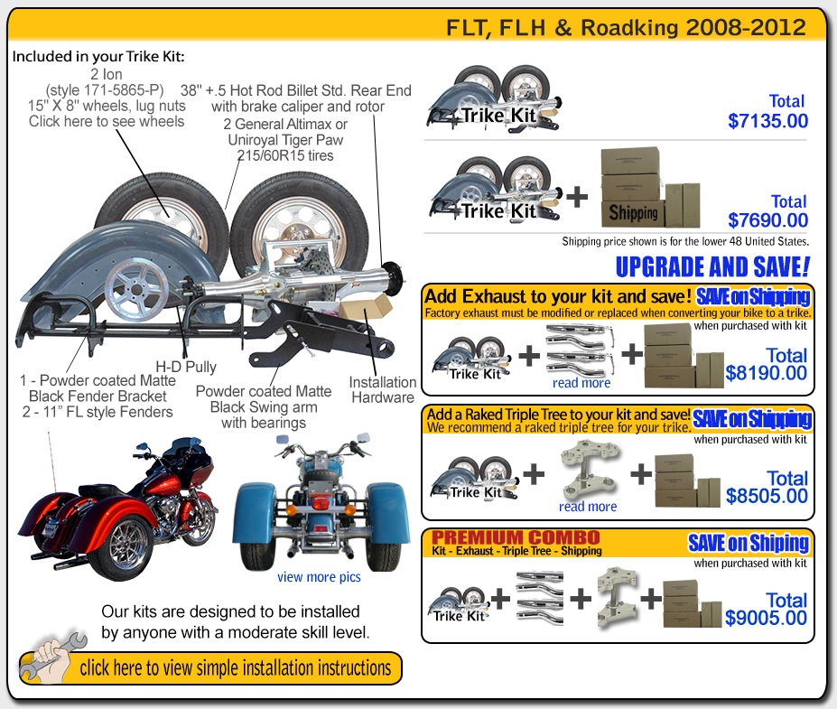 roadking 2009- up trike kit contents and pricing frankenstein trikes